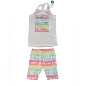 THE CHILDREN PLACE UNICORN 2 PC SHORT SET - WHITE SIZE SMALL (NEW WITH TAGS) A12